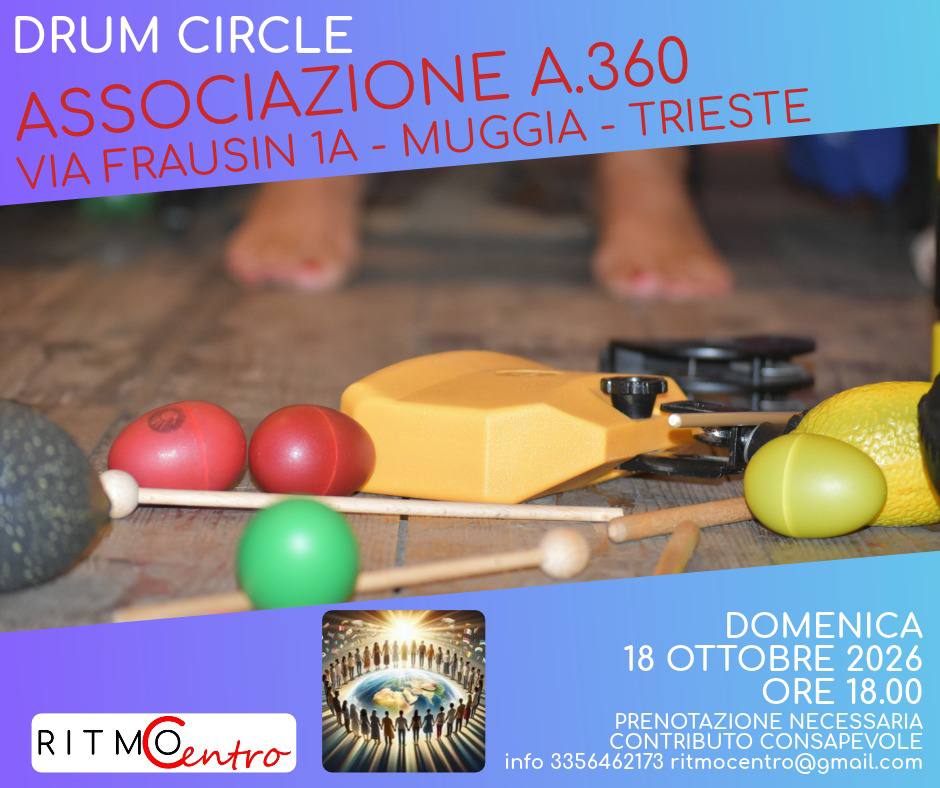 Locandina Drum Circle di domenica 18 ottobre 2026 alle 18:00 presso A.360 a Muggia